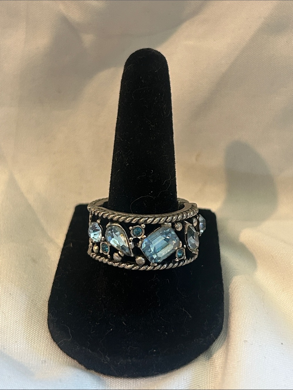 Sterling-Style Blue Crystal Statement Ring